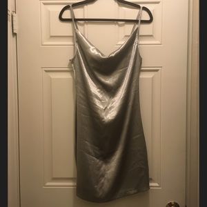 Silver Satin Slip Dress